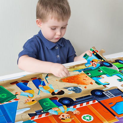 Jumbo Floor Puzzle for Kids,Recycling Garbage Truck Jigsaw Large Puzzles,48 Piece Trash Truck