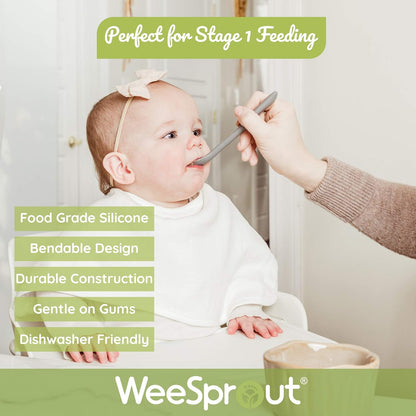 WeeSprout Silicone Baby Spoons - First Stage Infant Feeding Utensils With Soft-Tip, Bendable
