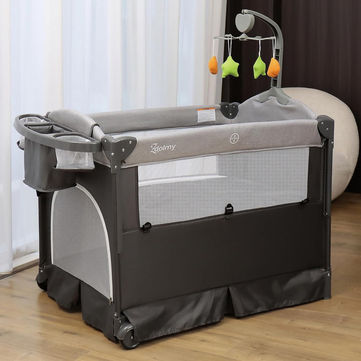 Zdolmy Baby Bedside Sleeper Bassinet, 4-in-1 Pack and Play with Bassinet w/Diaper Changing Table &