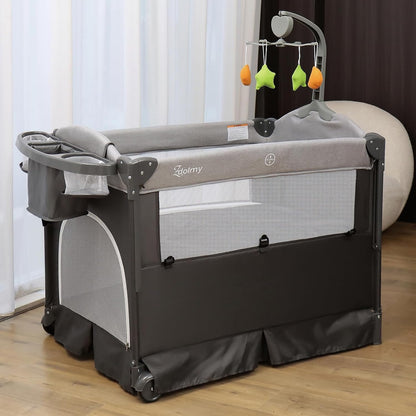 Zdolmy Baby Bedside Sleeper Bassinet, 4-in-1 Pack and Play with Bassinet w/Diaper Changing Table &