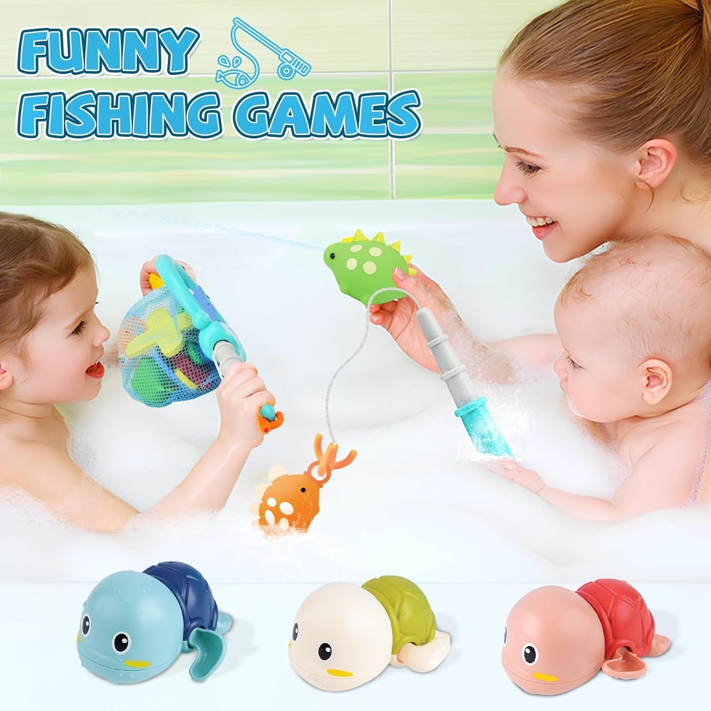 Baby Bath Toys for Toddlers 1-3, Kid Bathtub Toy with 36 Foam Bath Letter & Number, Fishing Games