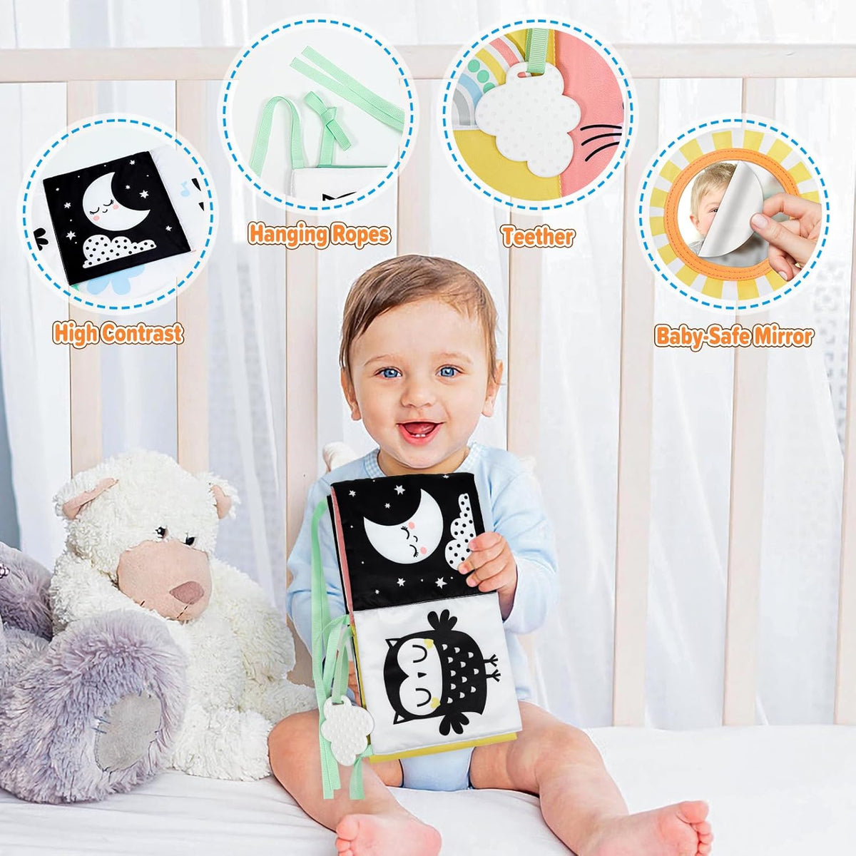 OKOOKO Black and White Baby Book, High Contrast Toy, 0-6 Months Baby Soft Book Tummy Time