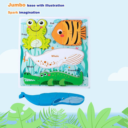 Wooden Creature Puzzles for Toddlers 2-4,Toddler Puzzle Ages 1-3, Montessori Educational Toys for 2