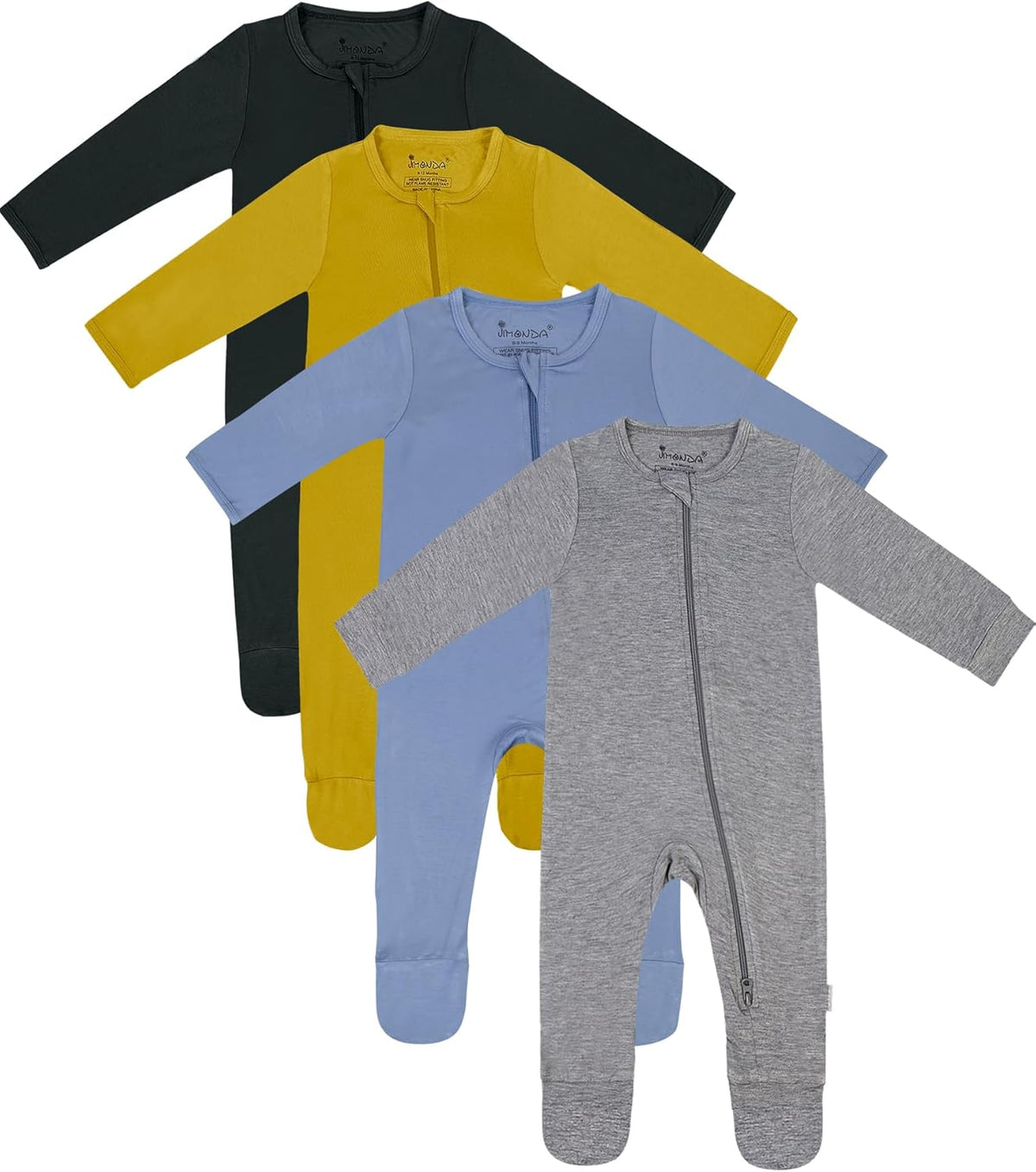 Jimonda Baby Boy Romper 4-Pack - Bamboo Zip-Up Pajamas for 0-24 Months,Unisex Footed