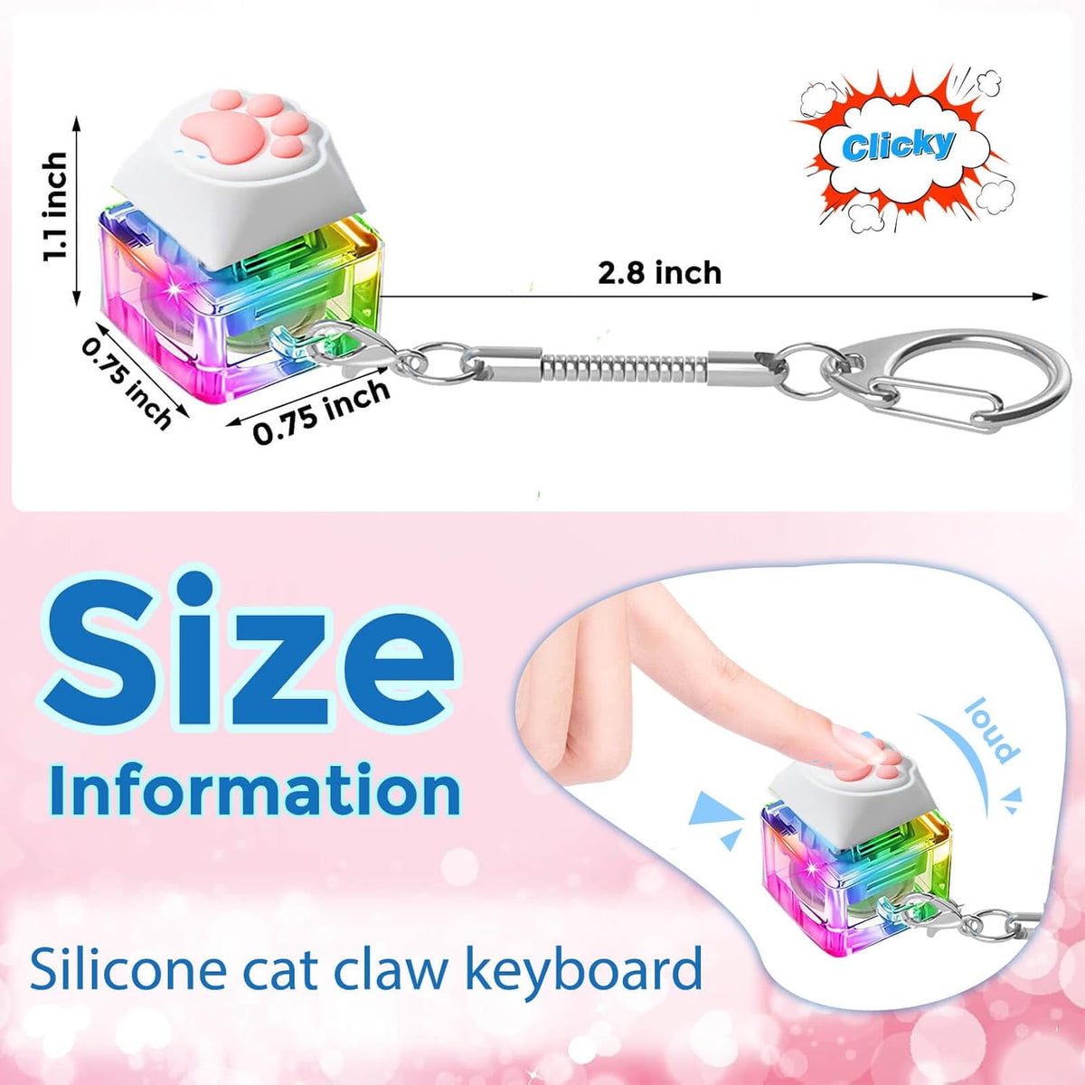 Fidget Keyboard Toys,Cat's paw Keychain with LED Light Stress Relief Toys for Adults and