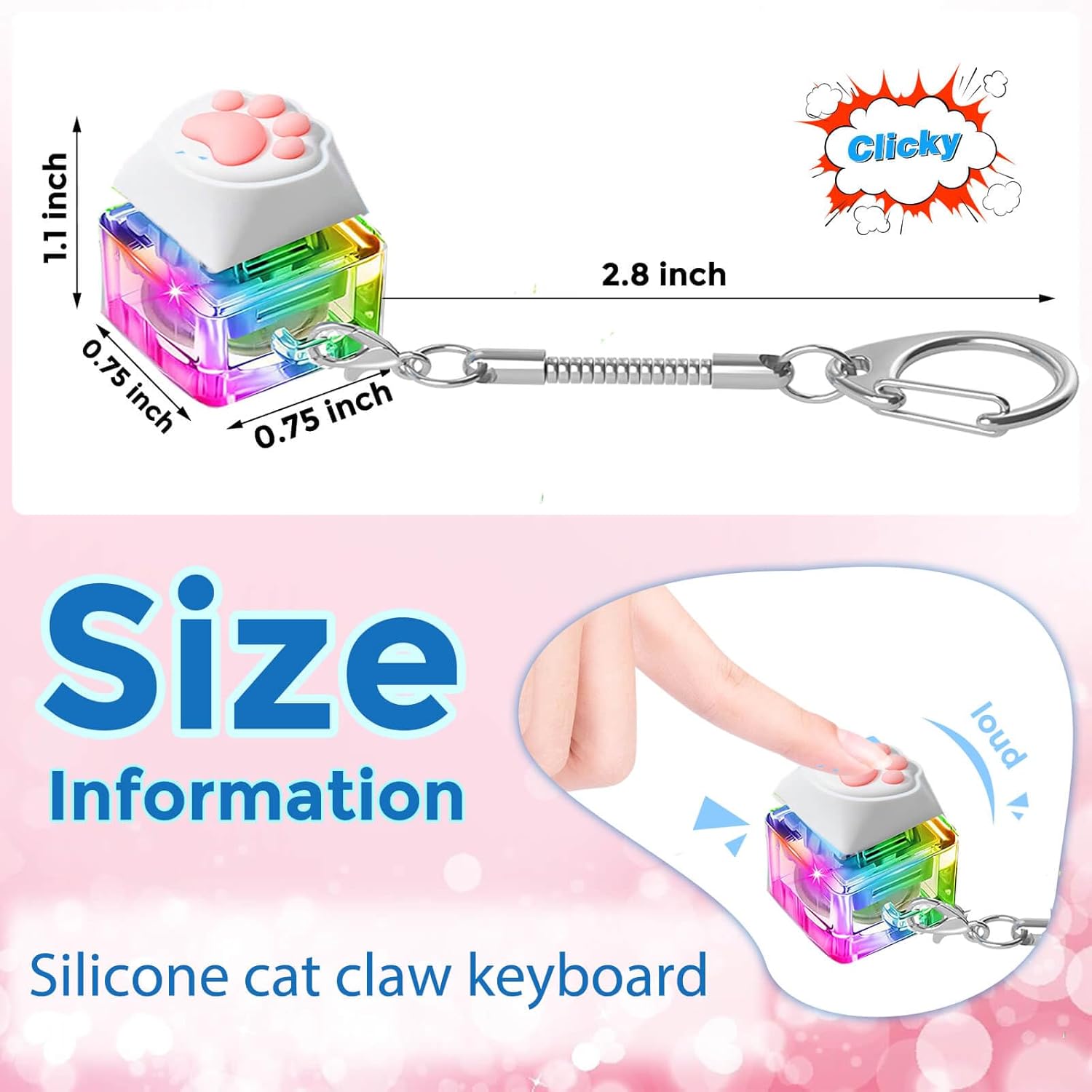 Fidget Keyboard Toys,Cat's paw Keychain with LED Light Stress Relief Toys for Adults and