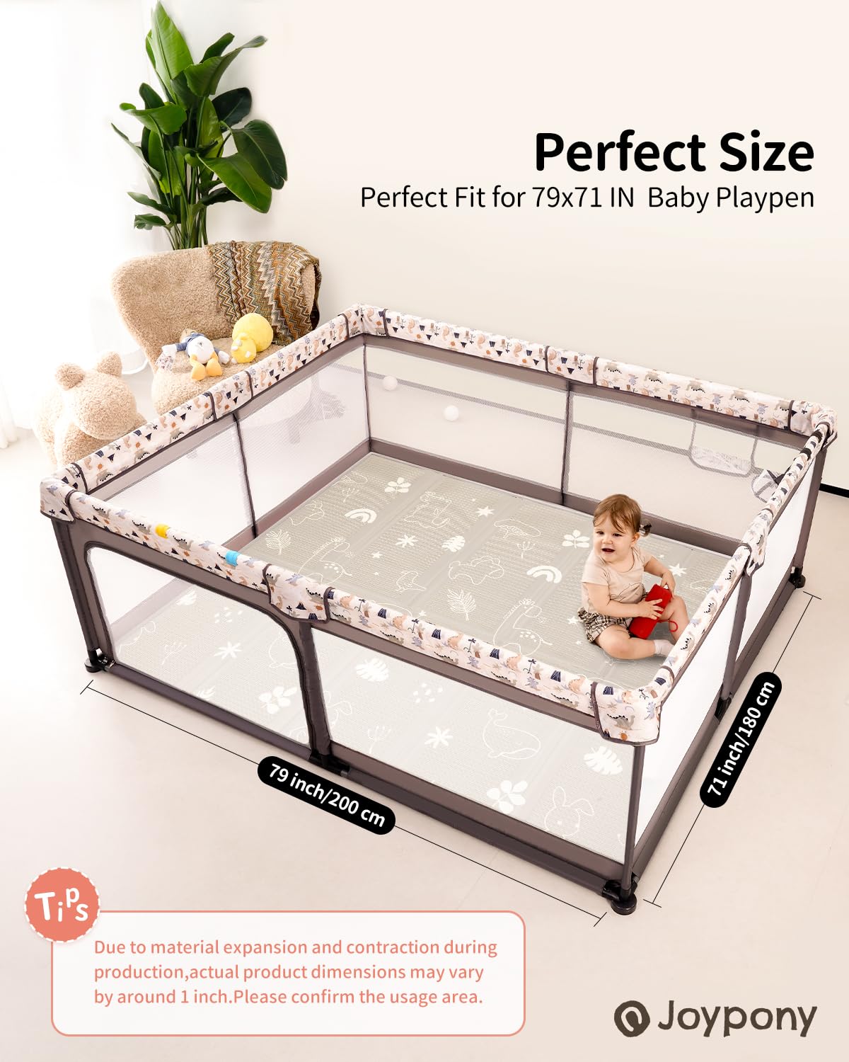 Baby Play Mat, 79" X 71" X 0.6" Extra Large & Thick Reversible Foldable Play Mats for Babies and