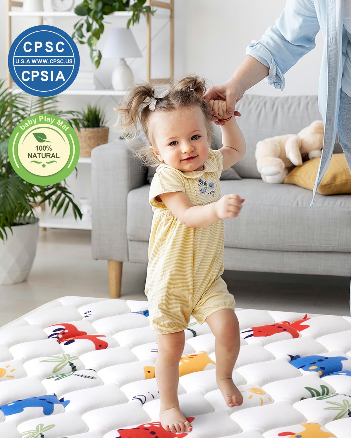 Odorless Premium Foam Baby Play Mat 79" x 71", Soft Microfiber Fabric Crawling Mat for Floor