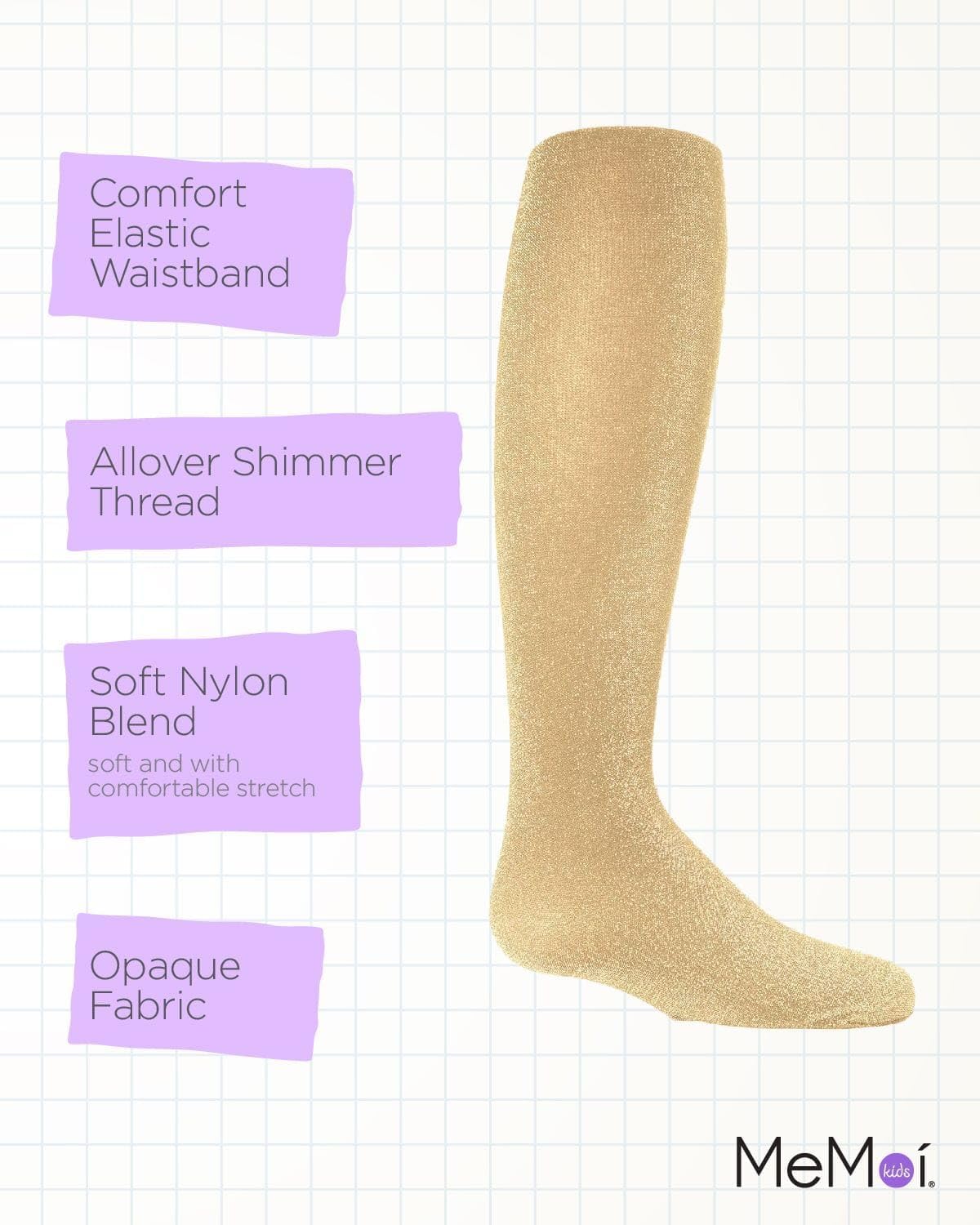 MeMoi Shining Star Shimmer Tights for Girls, Ultra Soft and Lightweight Opaque Girl Tights - Sizes
