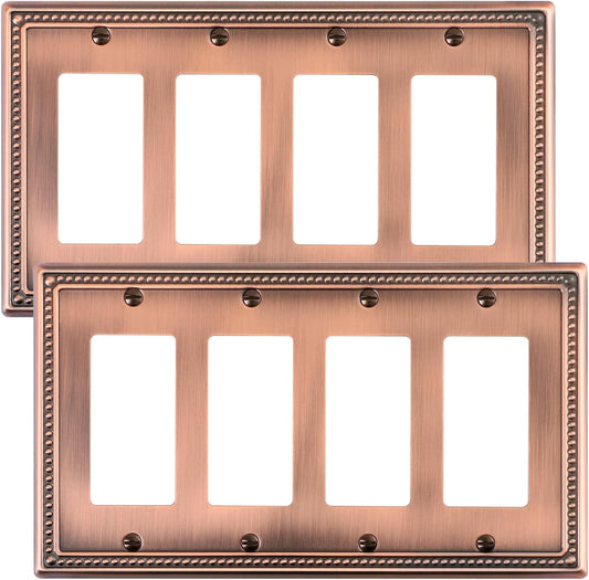 2-Pack Quad Decorator Outlet Cover Plate, Antique Copper Pearls Decorative Switch Plates and Outlet
