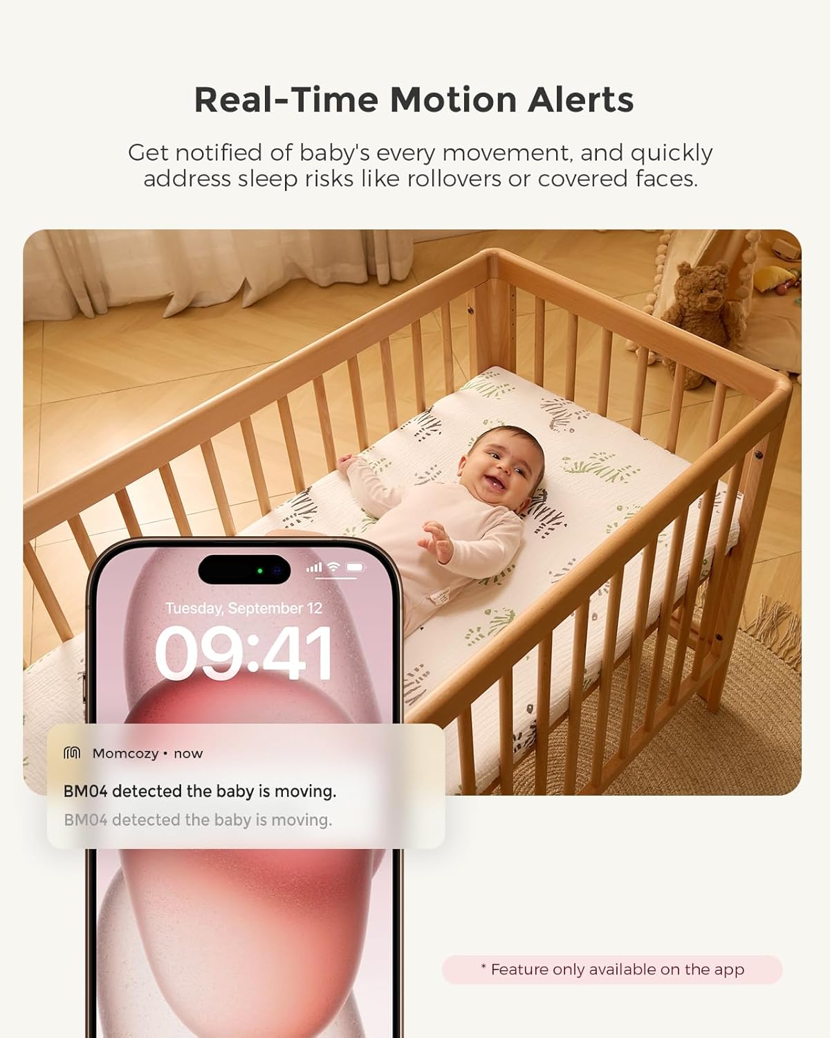 Momcozy Smart WiFi Baby Monitor, APP Control Baby Monitor with Camera & Audio, Danger Zone Alert