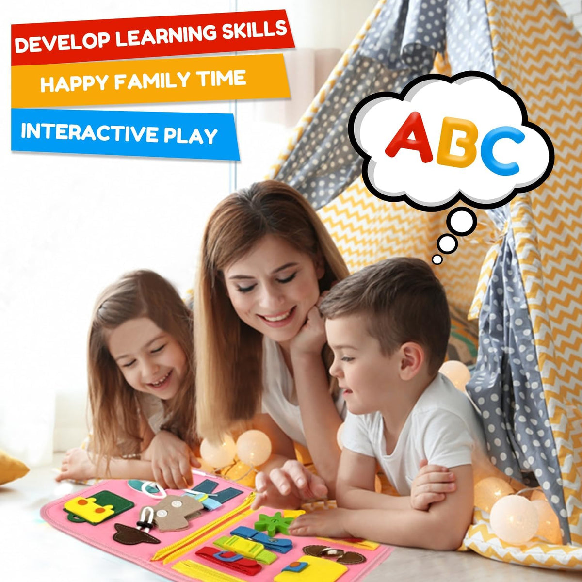 Qizfun Busy Board Book Montessori Toys for 1 2 3 4 Year Old, Girl Birthday Gifts, Educational
