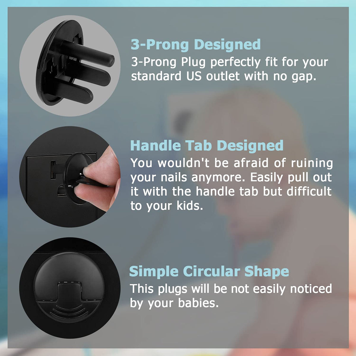 52 Pack Black Safety Outlet Covers Baby Proofing, Electrical Socket Outlet Plugs 3-Prong Child