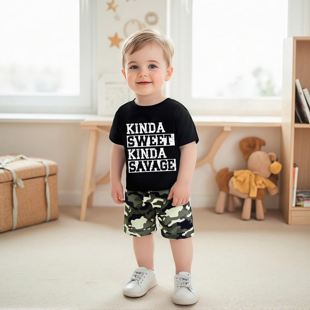 wdehow Toddler Kids Baby Boy Summer Clothes Sets 1T 2T 3T 4T 5T Letter Print Short Sleeve Tops