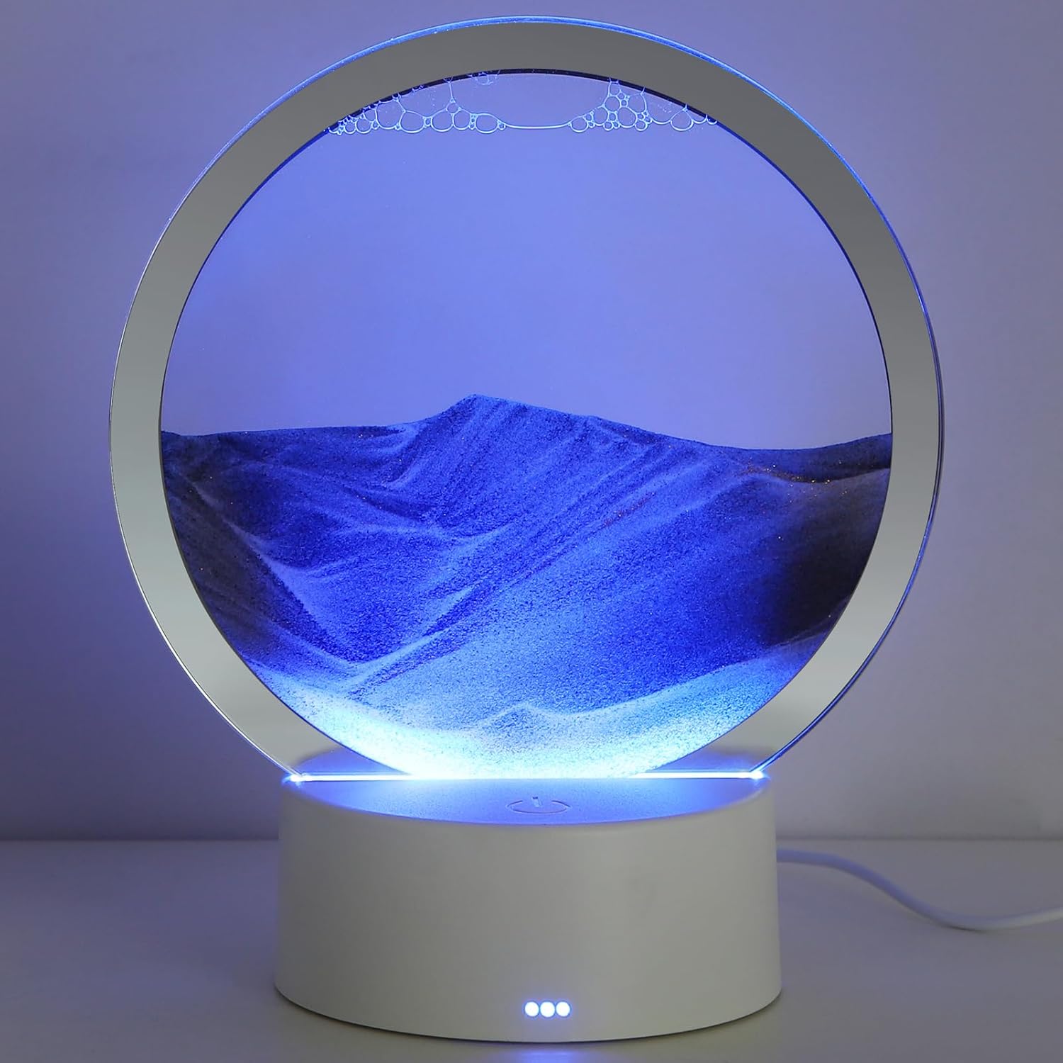 KPNUWN Moving Sand Art Liquid Motion, 3D Deep Sea Sandscape Color Quicksand Decor, Round Glass