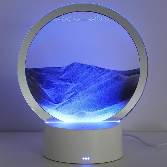 KPNUWN Moving Sand Art Liquid Motion, 3D Deep Sea Sandscape Color Quicksand Decor, Round Glass