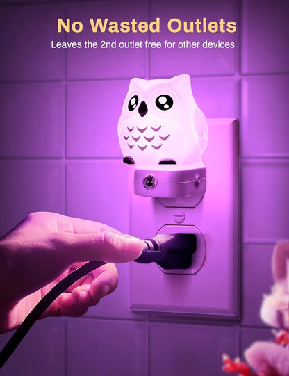 Owl Night Lights Plug Into Wall, Cute Night Light for Kids, 8-Color LED Night Light with Dusk to