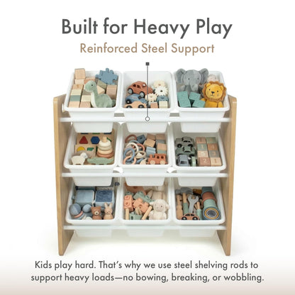 Humble Crew Kids Toy Organizer with 9 Bins, 3 Tier Storage for Playroom