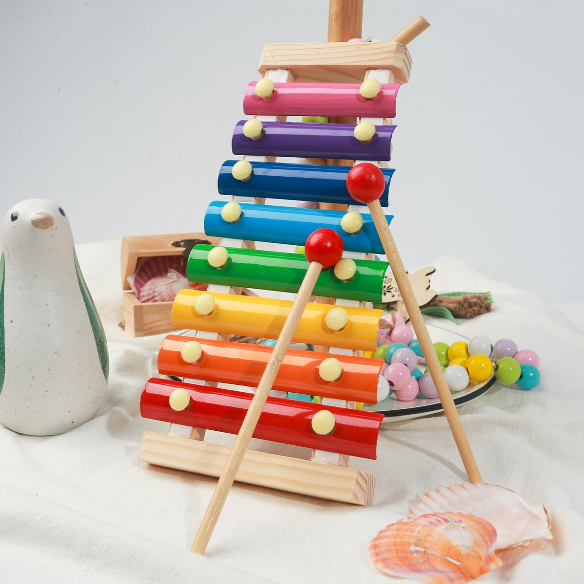 MCPINKY Xylophone for Kids with 2 Mallets, Wooden, Rainbow