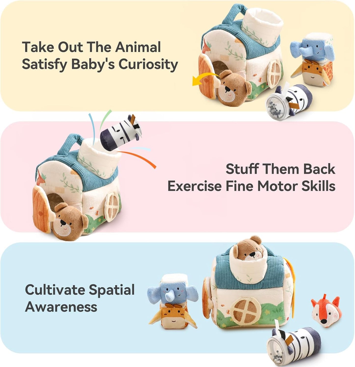 Youuys Baby Toys 6 -12 Months - Jungle Soft Stuffed Animal Set with Rattle, Crinkle Paper