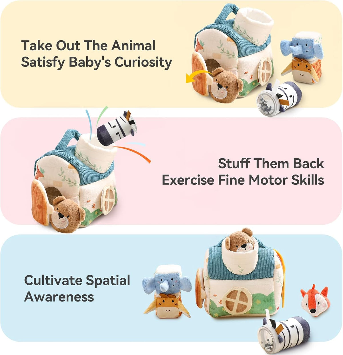 Youuys Baby Toys 6 -12 Months - Jungle Soft Stuffed Animal Set with Rattle, Crinkle Paper