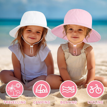Baby Sun Hat Kids Summer UPF 50+ Toddler Bucket Hat Wide Brim Adjustable Beach Hats for Boys Girls