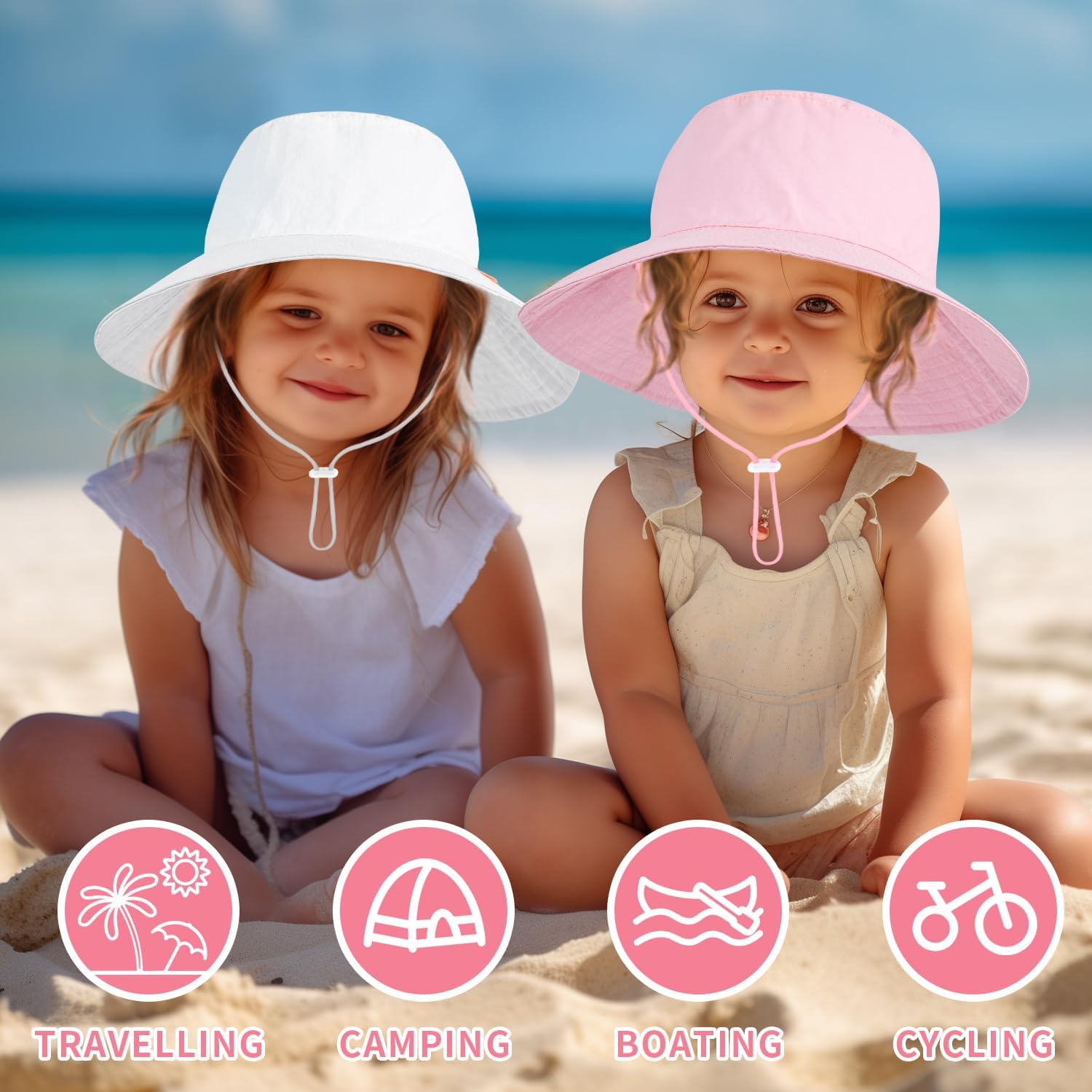Baby Sun Hat Kids Summer UPF 50+ Toddler Bucket Hat Wide Brim Adjustable Beach Hats for Boys Girls