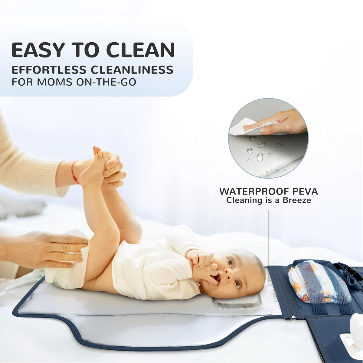 Portable Diaper Changing Pad with Shoulder Strap, Detachable Travel Changing Pad with Baby Wipes
