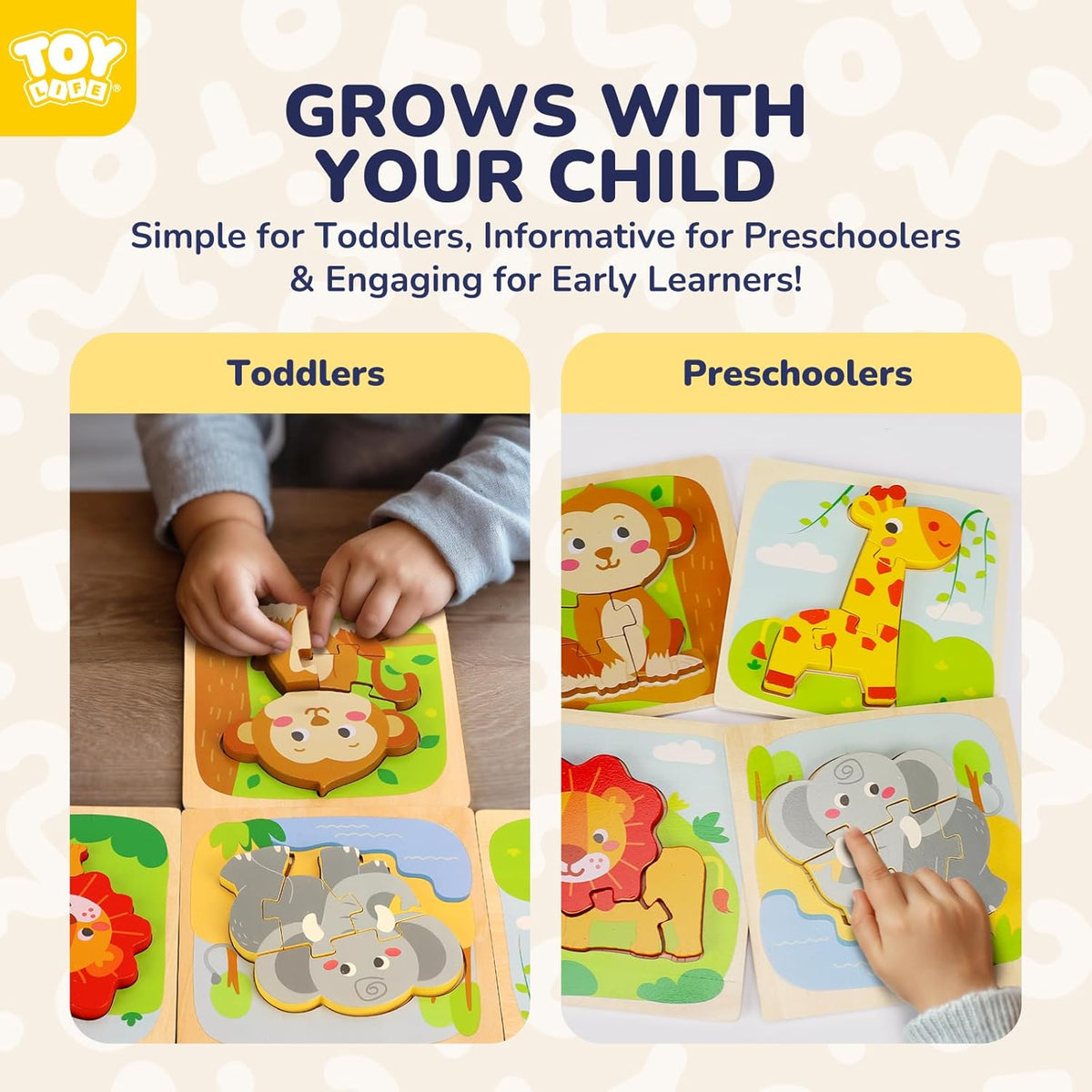 TOY Life Wooden Puzzles for Toddlers 2-4, Toddler Montessori Toys for 1 2 3 Year Old Boys Girls