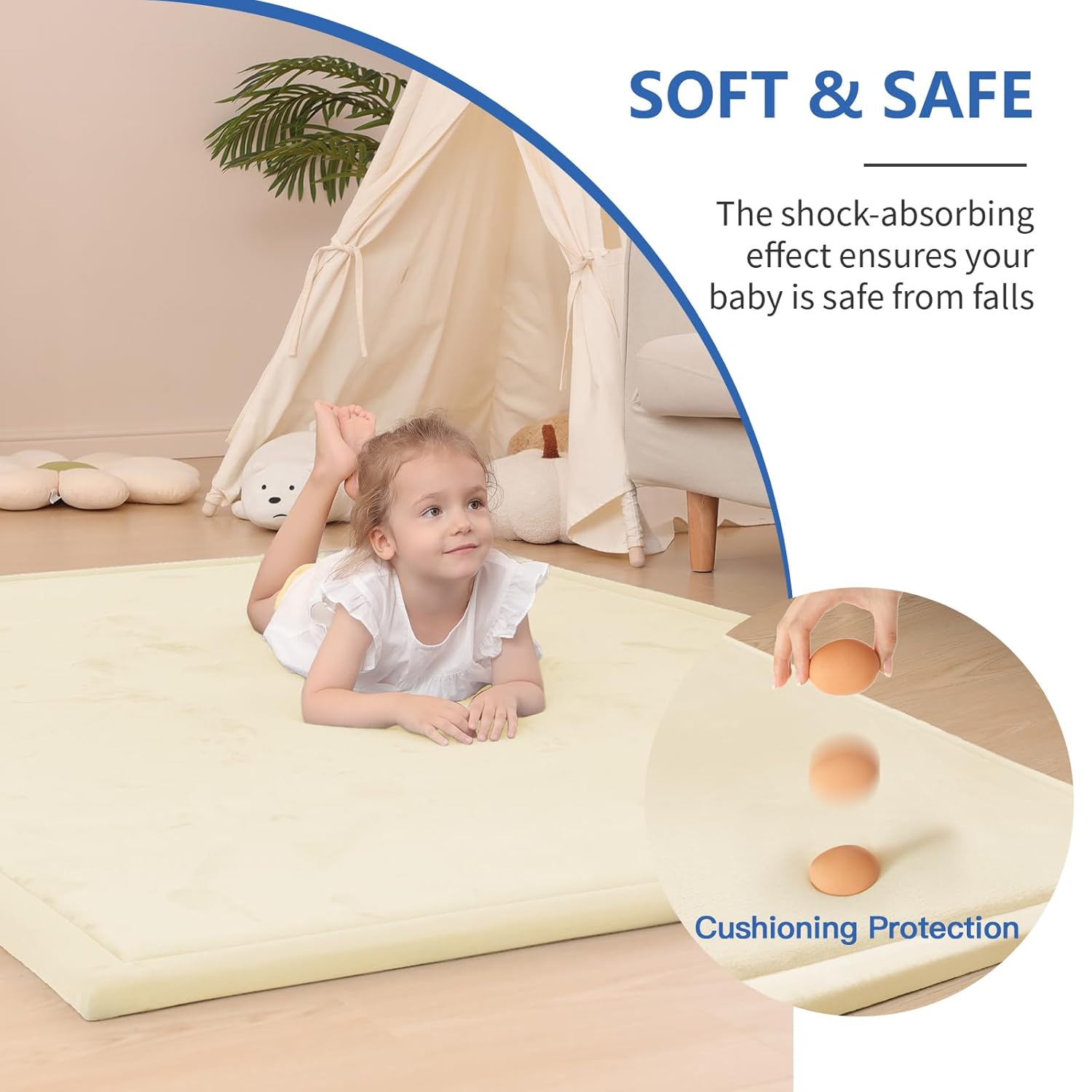 Baby Play Mat for Floor, 1.3" Thick Elasti-Foam 50x50 Playpen Mat for Toddlers Infant
