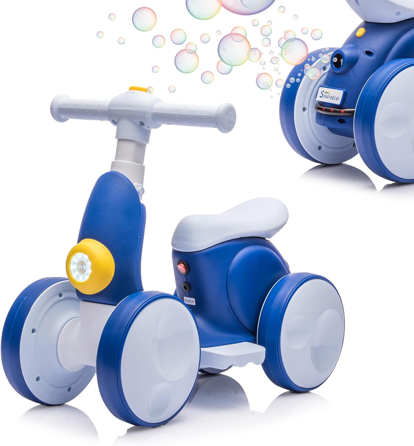 6V Electric Baby Balance Bike with Bubble Machine,4 in 1 Toddler Balance Bike w/Remote Control for