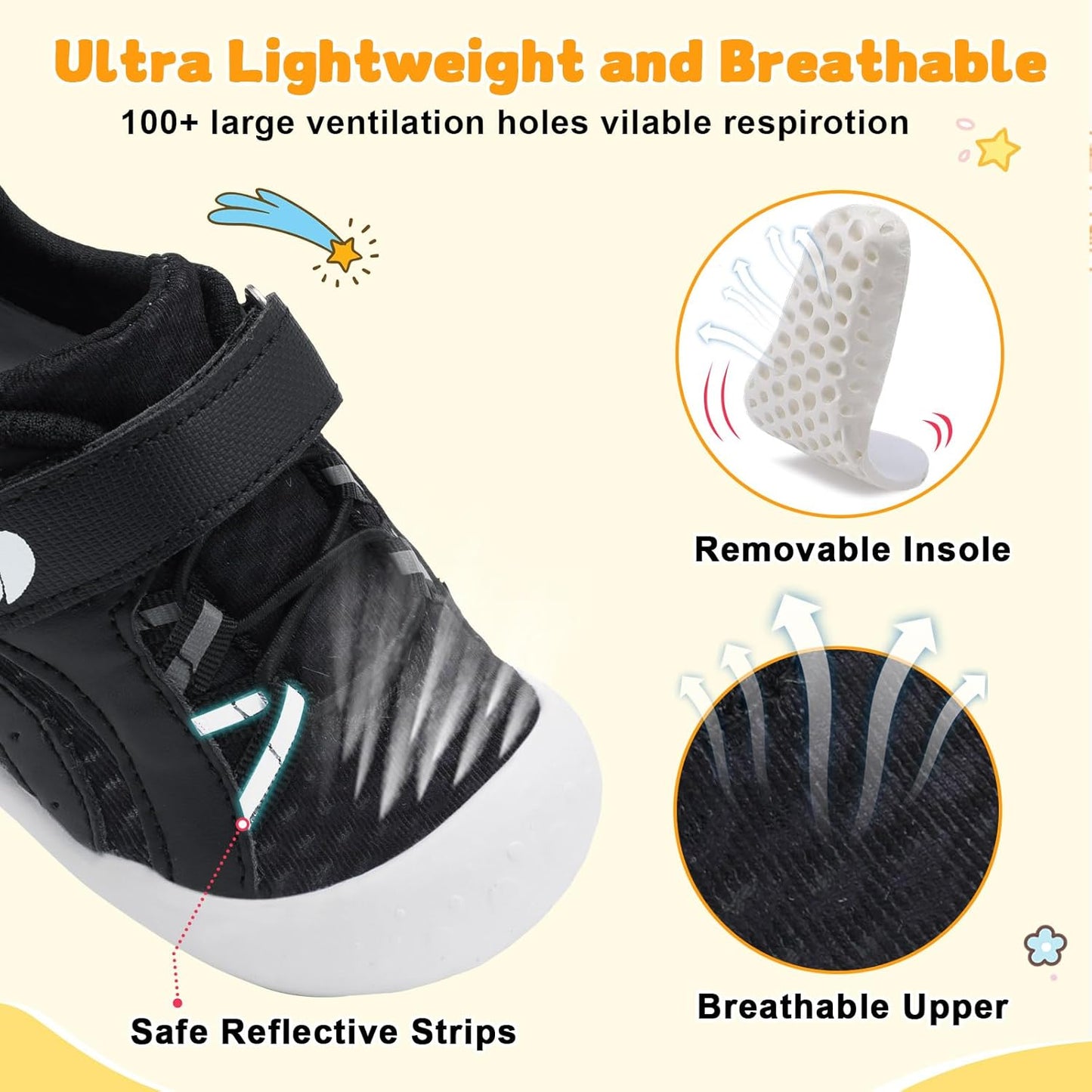 FEETCITY Wide Baby Shoes Boys Girls Baby Barefoot Shoes Breathable Infant Walking Shoe Crib Sock