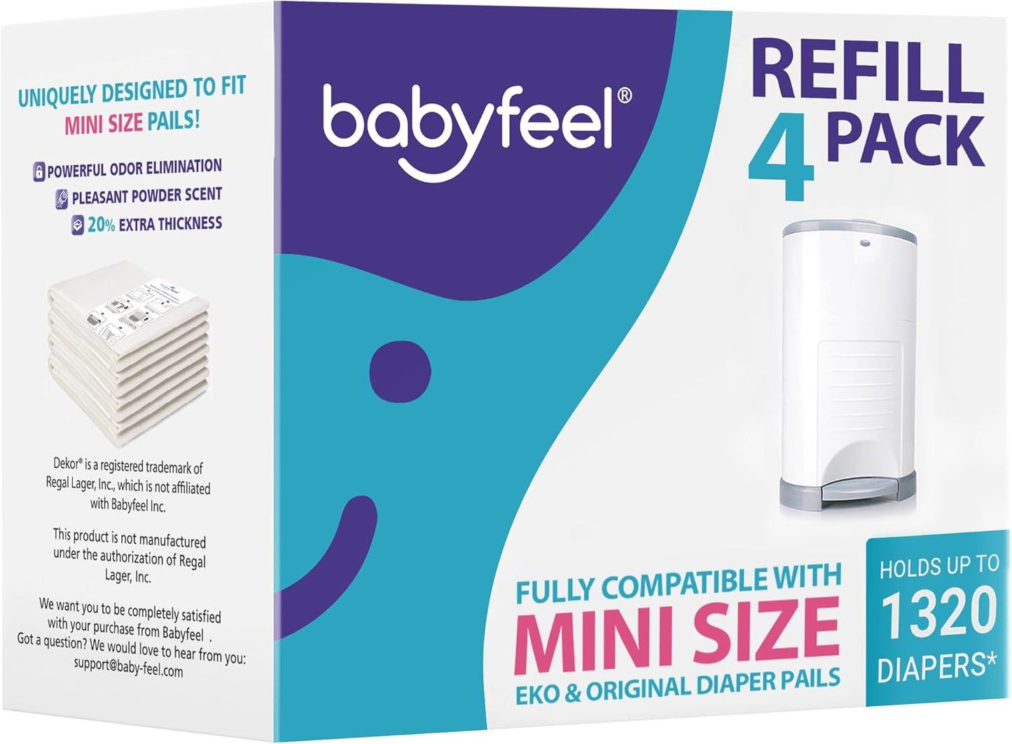 Babyfeel Refills Compatible with DEKOR MINI Diaper Pails | 4 Pack | Exclusive 20% Extra Thickness |