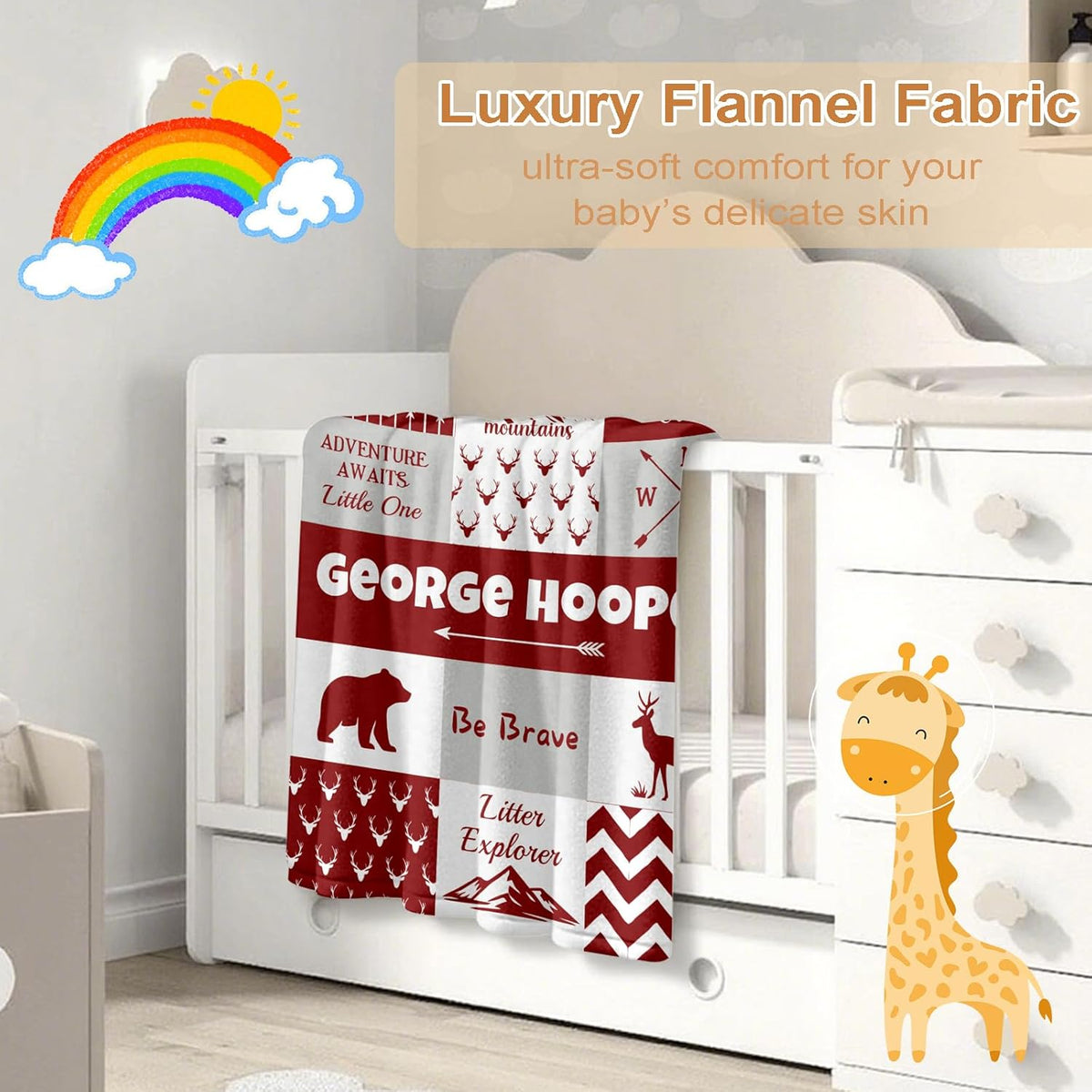 Ship Next Day, Personalized Baby Blanket – Printed in USA, Custom Baby Blanket for Boys & Girls