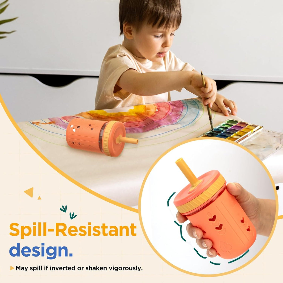 Tronco 8 oz Glass Sippy Cup for Toddlers, Kids Mason Jar Smoothie Cup with Silicone Sleeves & Spill
