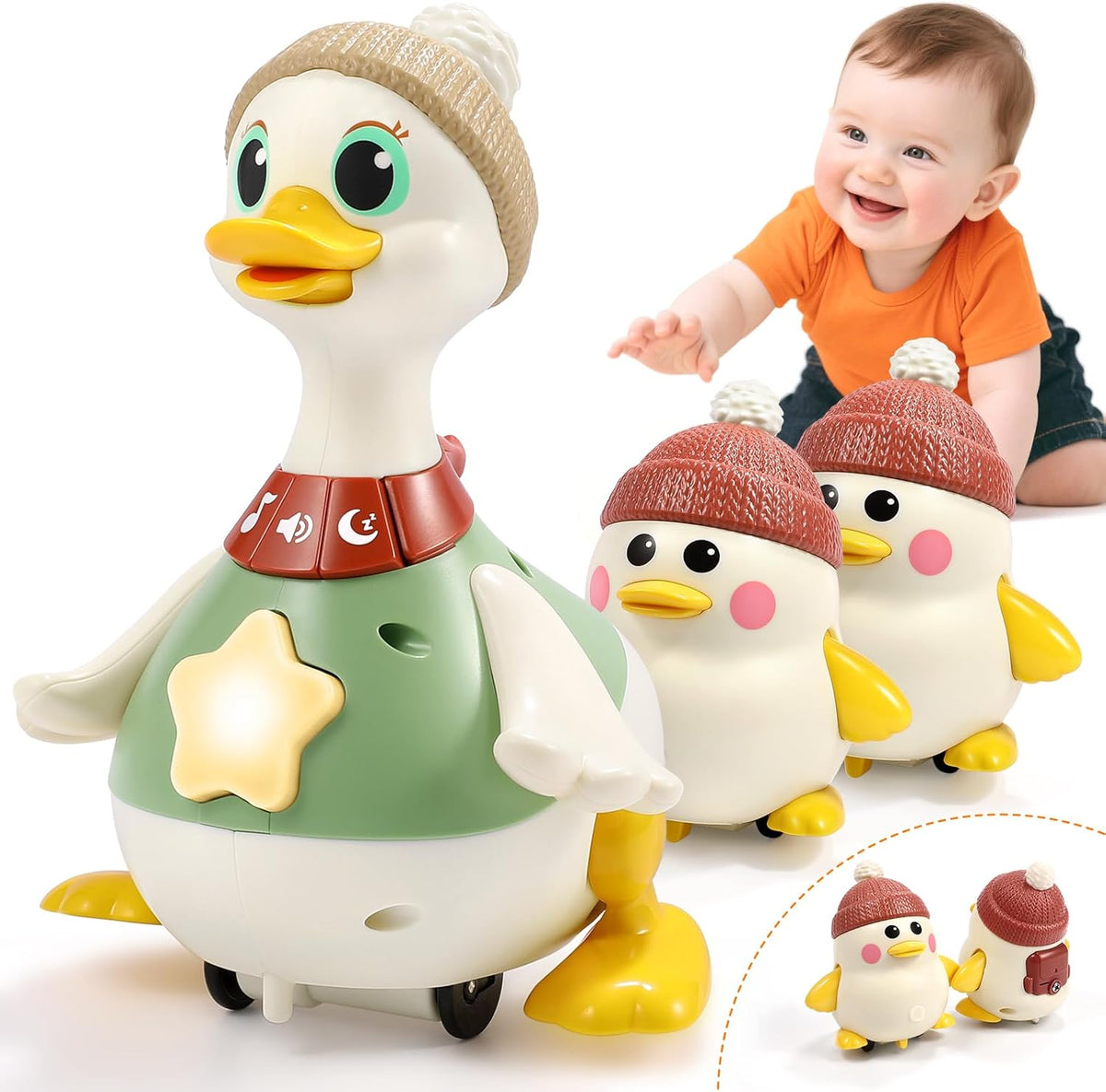 LUDILO Infant Baby Toys 6-12 Months: Musical Crawling Duck Toy Must Have 5 6 7 8 9 10 12 18 Month