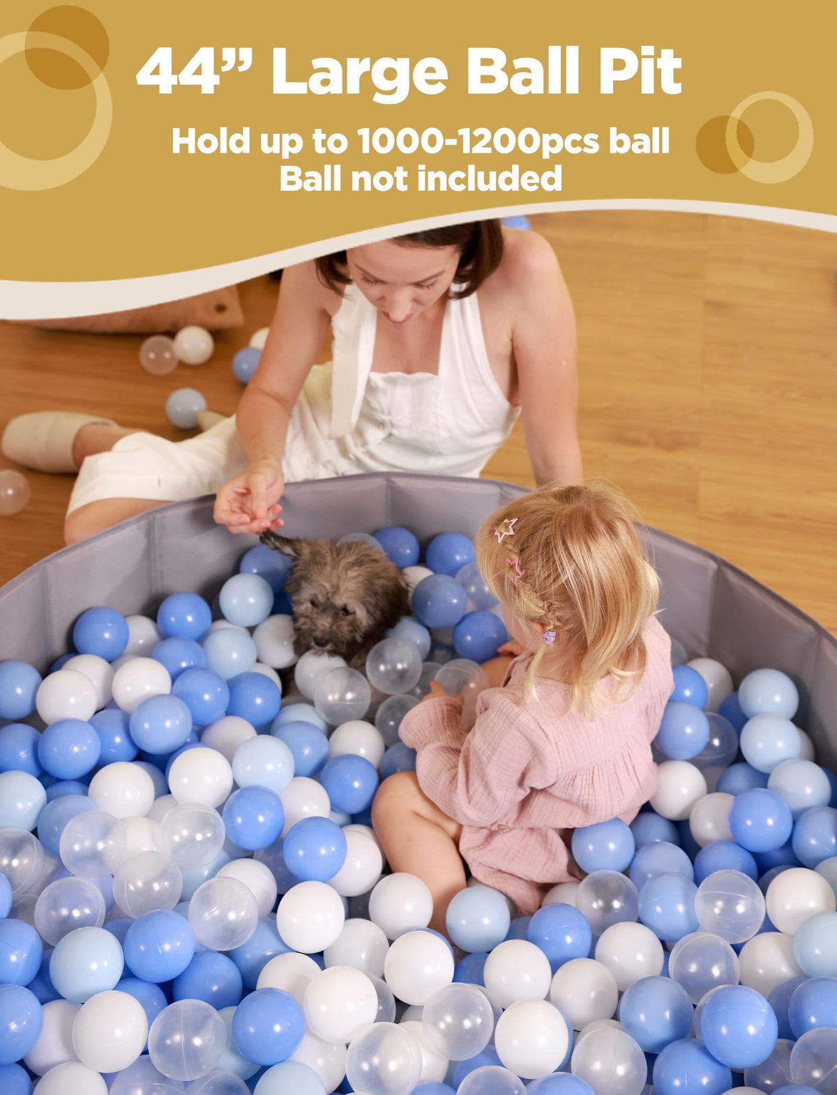 Hikiddy Large Ball Pit for Toddlers - 44in Baby Ball Pool with Playmat, Hold Over 1000 Balls