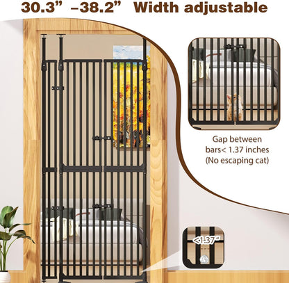 Glaf 74" Extra Tall Cat Gat, 30.31-38.19" Wide Adjustable Cat Door Pressure Mounted Pet Gate with