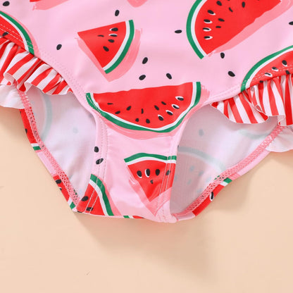 Tiny Cutey Toddler Girl Swimsuit Ruffled Stripe Sleeveless Swimwear One-Piece Baby Girl Bathing
