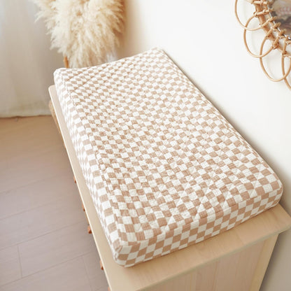 Konssy Waterproof Muslin Changing Pad Cover 2 Pack, Quilted Cotton Fitted Diaper Changing Table