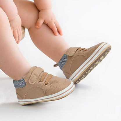 Baby Boys Girls Non-Slip Rubber Sole High-Top PU Leather Infant Sneakers Toddler Crib First Walker