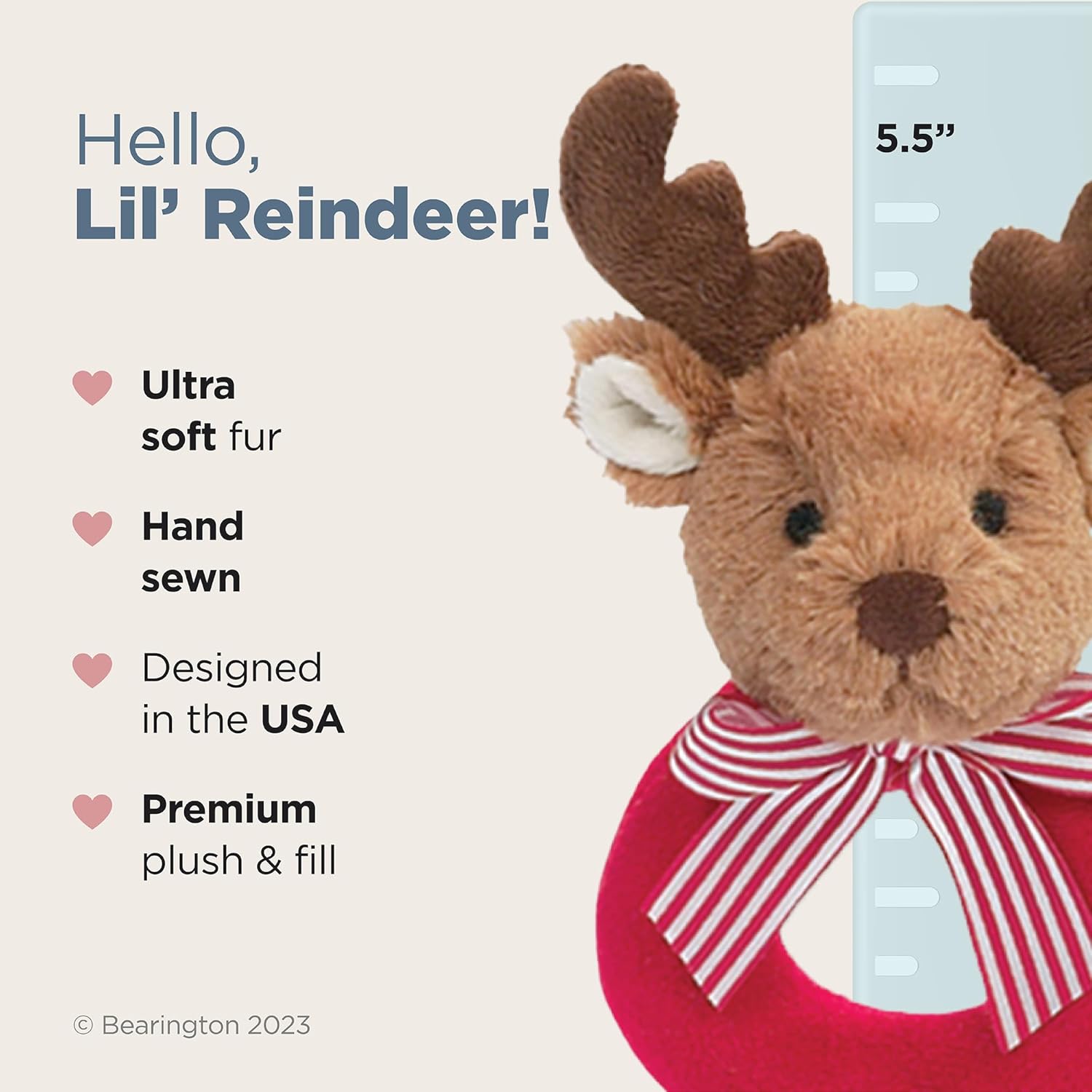 Bearington Baby Lil’ Reindeer Christmas, 5.5 Inch Christmas Reindeer Plush Stuffed Animal, Soft