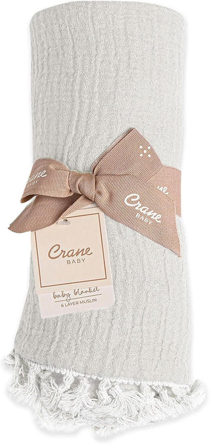 Crane Baby Muslin Swaddle Blanket, Soft Cotton Lightweight Nursery and Stroller Blanket for Baby