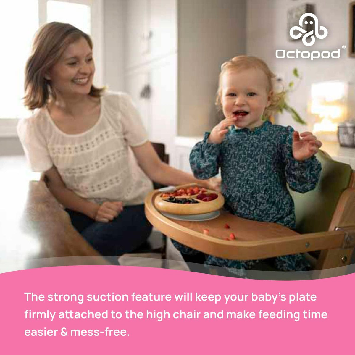 Abiie Octopod Bamboo Dish - Kids Plates for 4 months and up, 3-Compartment Baby Plates with