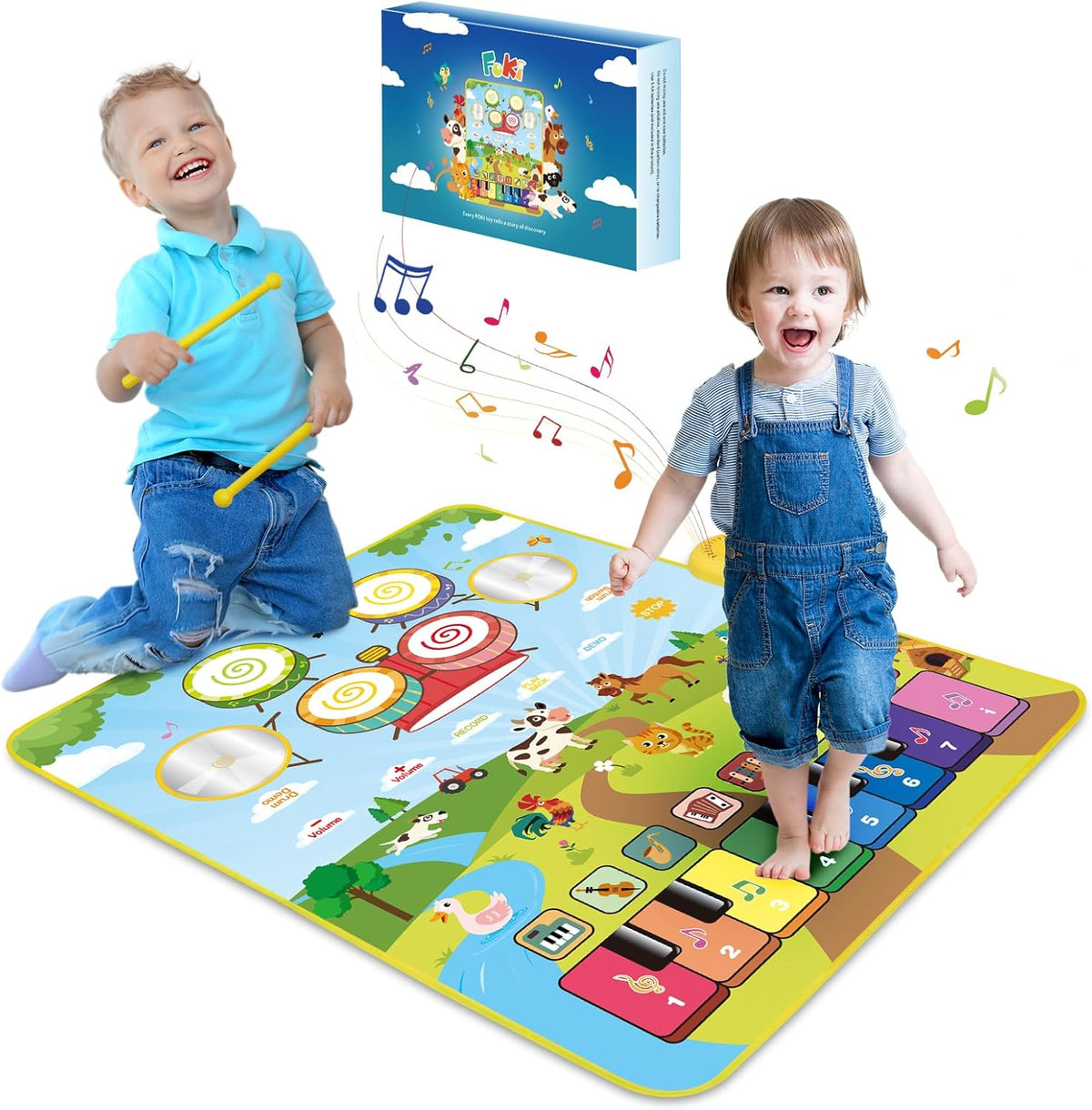 Foki 3-in-1 Musical Mats, Child Floor Piano Drum Animal Music Play Mat Montessori Sensory Early