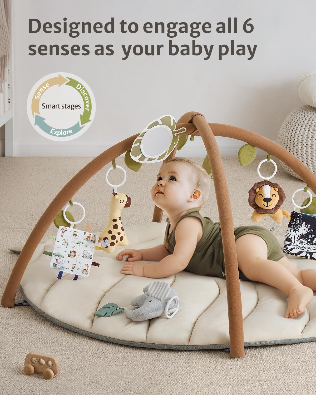 Blissful Diary Baby Play Gym & Activity Mat, Leaf Shaped Baby Tummy Time Play Mat with 6 Detachable
