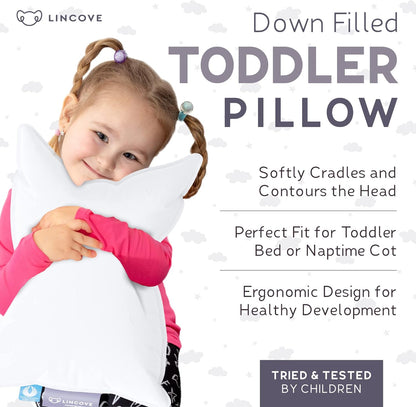 Lincove Canadian Down Toddler Pillow for Sleeping - Perfect for Kids Travel Pillow, Nap Time
