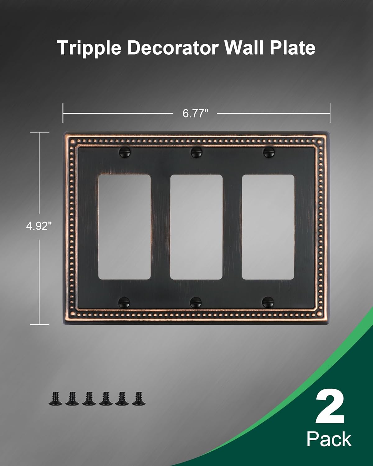2-Pack Triple Decorator Outlet Cover Plate, Aged Bronze Pearls Decorative Switch Plates and Outlet