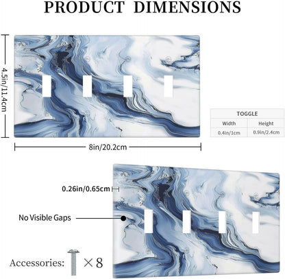 Light Switch Covers White Marble Navy Blue Line Fluid Quad Toggle Electrical Faceplate 4 Gang Wall