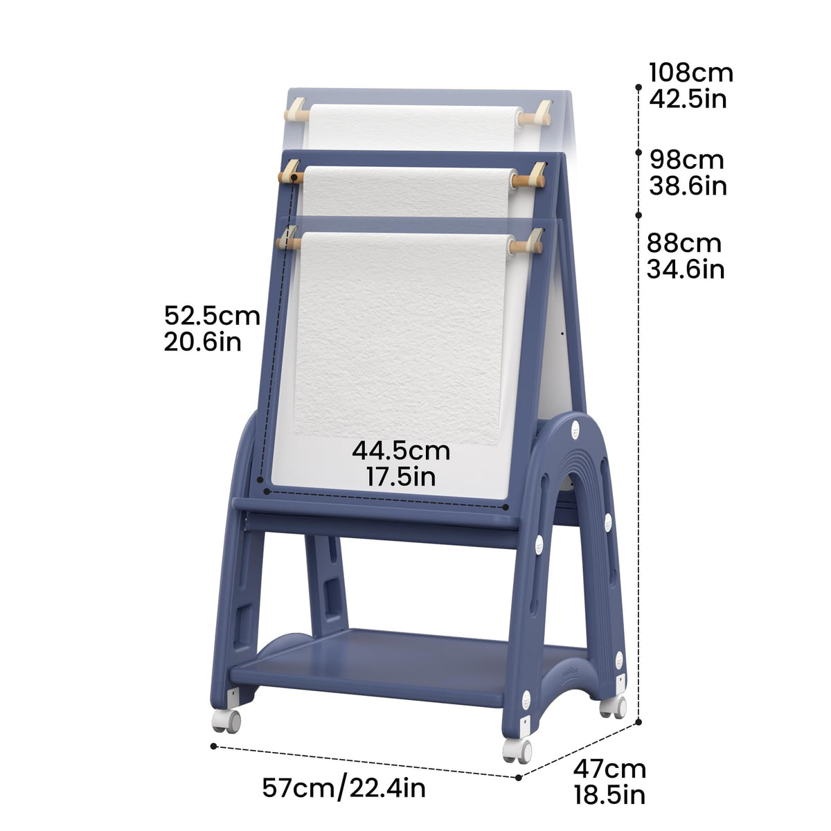 hoopyosms Art Easel for Kids 2-4 with Wheels, Whiteboard, Chalkboard & Paper Roll Adjustable Height